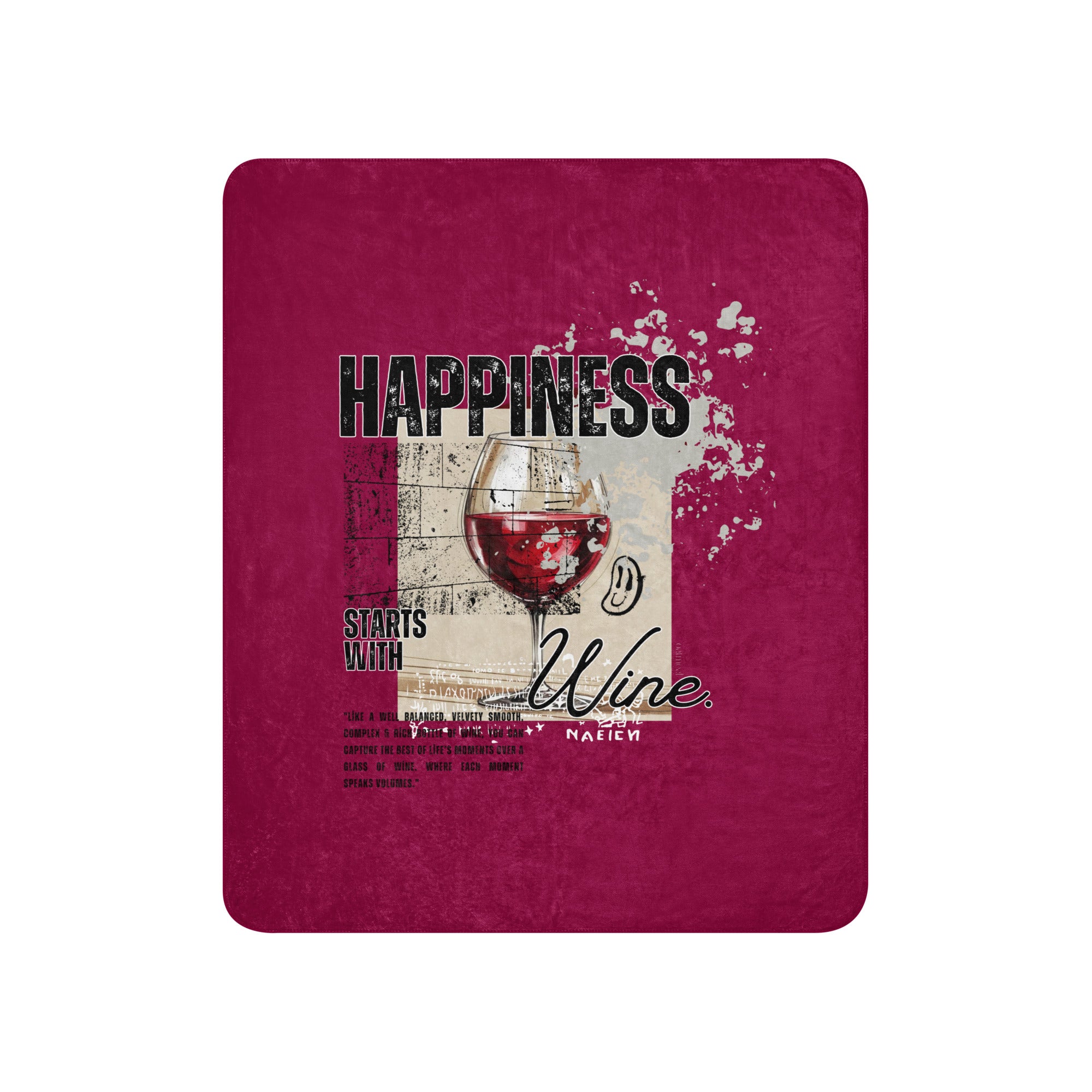 Sherpa blanket with a wine glass graphic and text on a white background at Oatmeal Apparel Co.