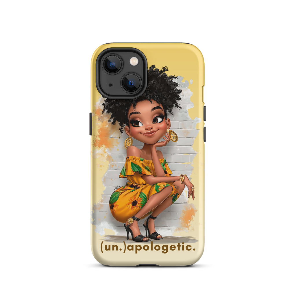 iPhone case with a beauty character in a yellow dress at Oatmeal Apparel Co.