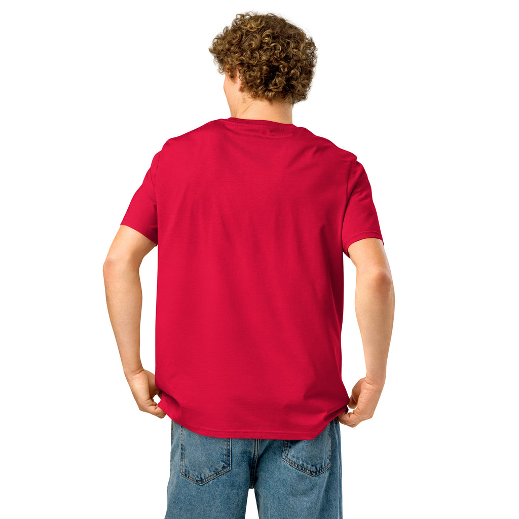 Back of person wearing an Oatmeal red t-shirt at Oatmeal Apparel Co., Sports Edition Design.