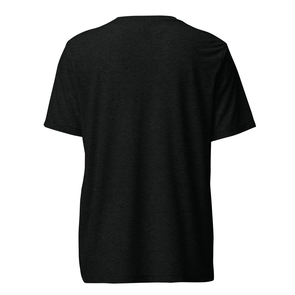 Black Tri-blend t-shirt on a white background at oatmeal apparel co.