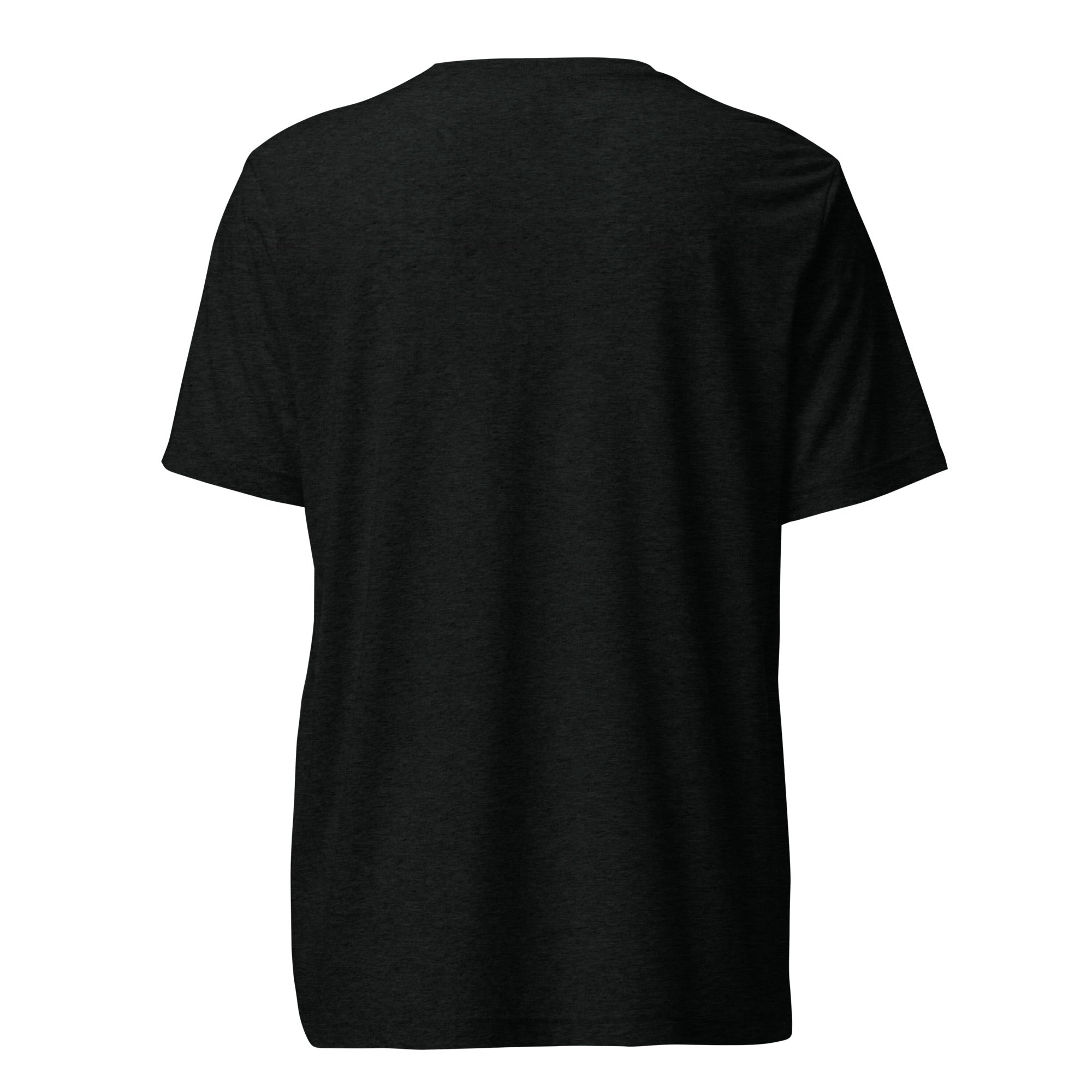Black Tri-blend t-shirt on a white background at oatmeal apparel co.